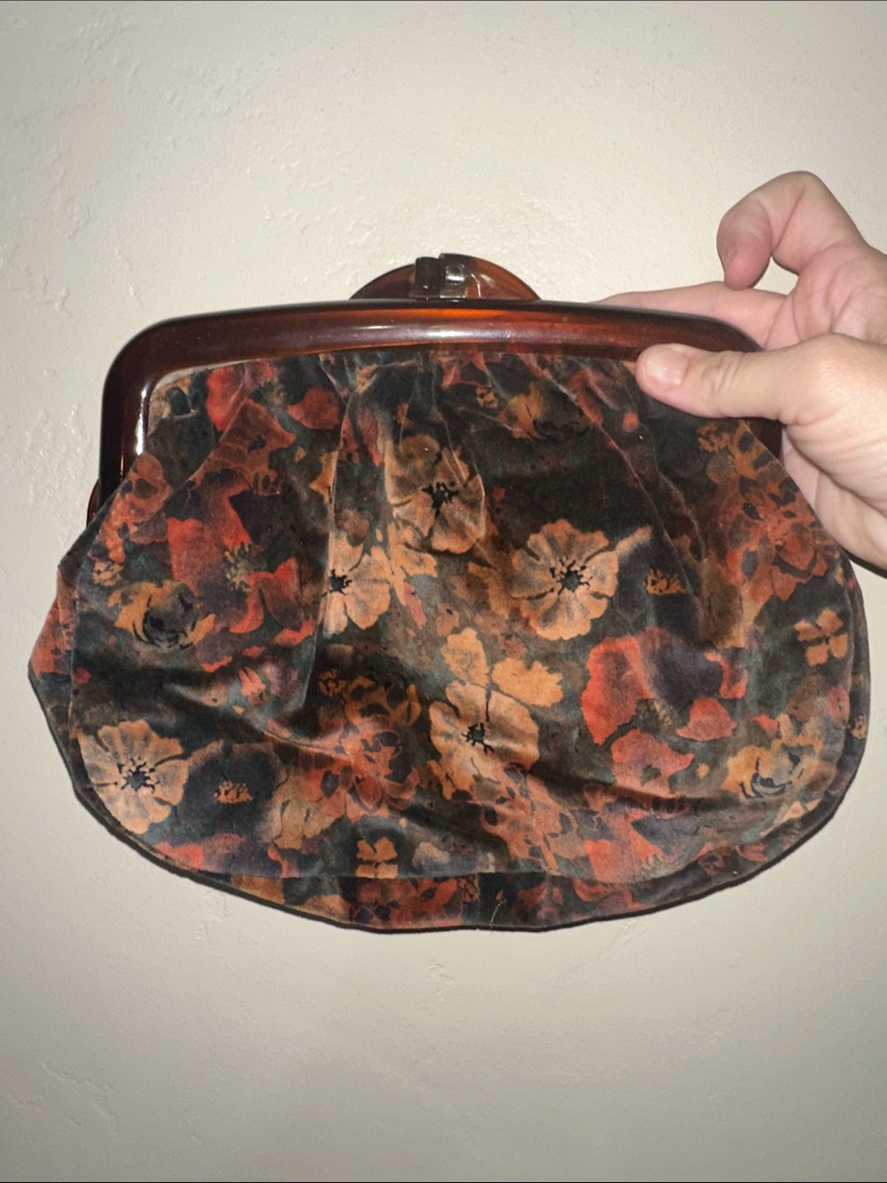Carpet bags of America ! Rare! Vintage Floral Velvet Frame Clutch in Multicolor